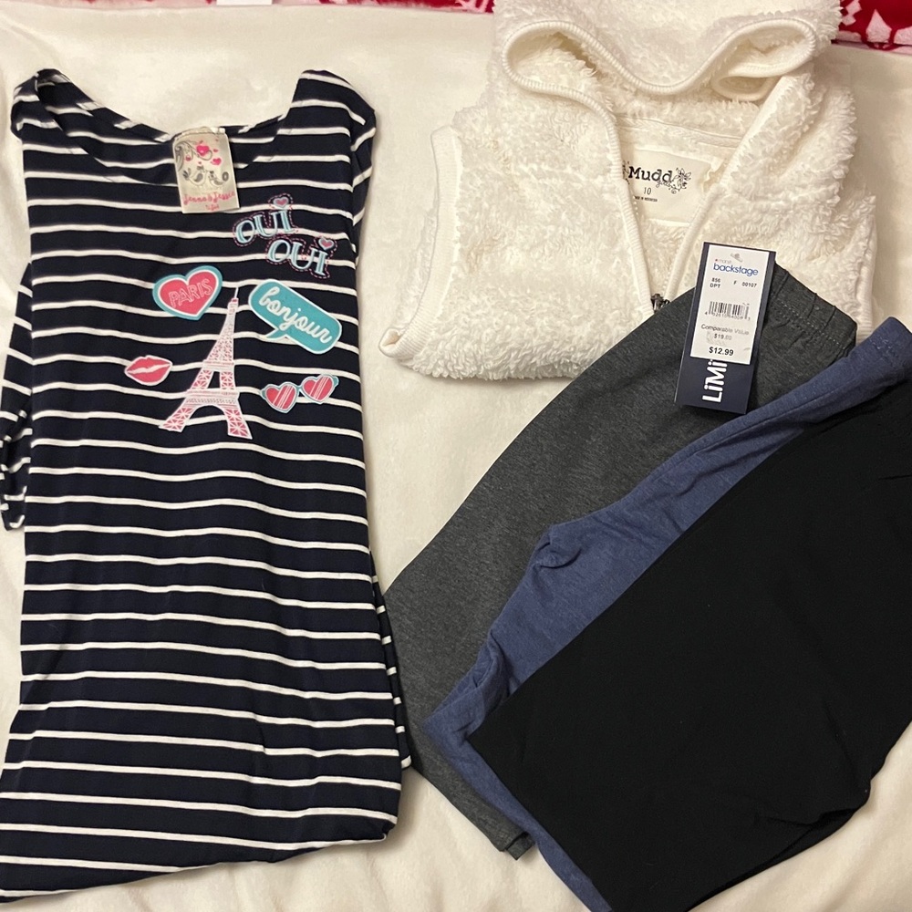 NWT G 10/12 Bundle Aline ParisbDress, cream hoodie, 3 Limited 2 leggings